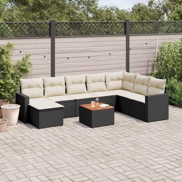 vidaXL sofasæt til haven 10 dele med hynder polyrattan sort