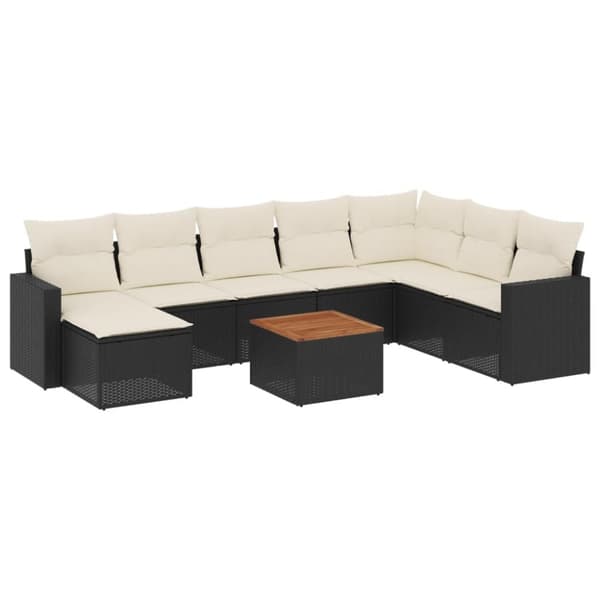 vidaXL sofasæt til haven 10 dele med hynder polyrattan sort
