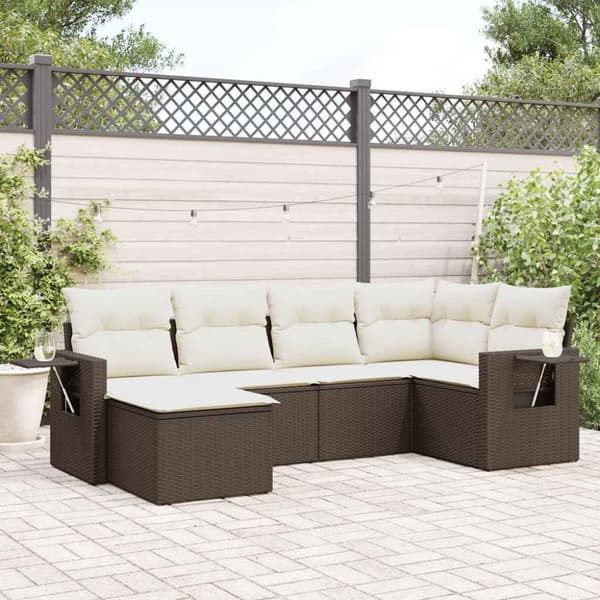 vidaXL sofasæt til haven 6 dele med hynder polyrattan brun