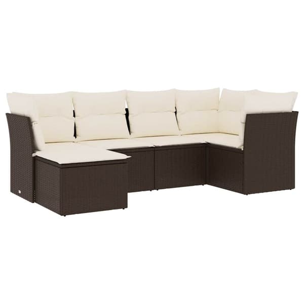 vidaXL sofasæt til haven 6 dele med hynder polyrattan brun