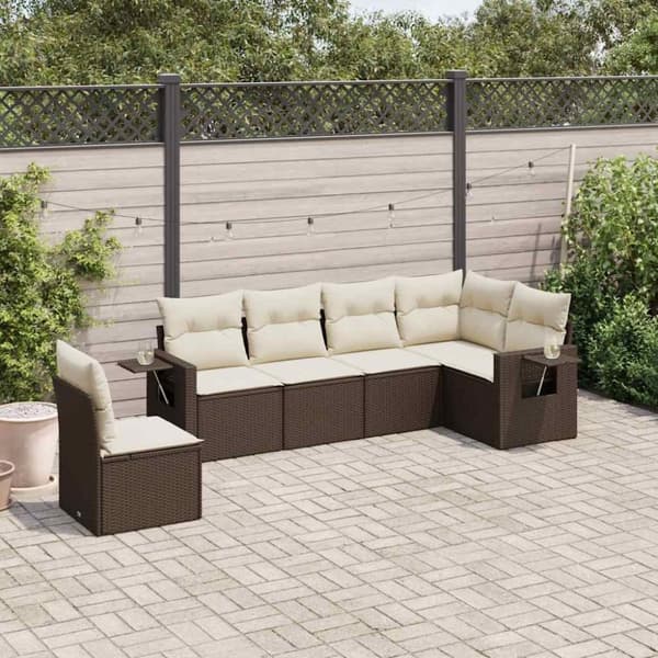 vidaXL sofasæt til haven 6 dele med hynder polyrattan brun