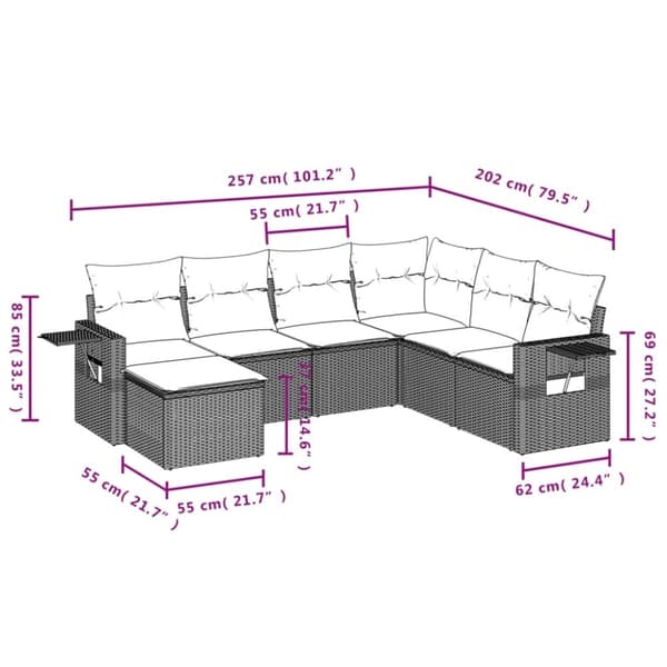 vidaXL sofasæt til haven 7 dele med hynder polyrattan brun