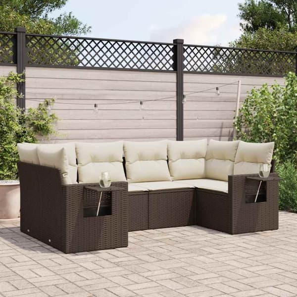 vidaXL sofasæt til haven 6 dele med hynder polyrattan brun