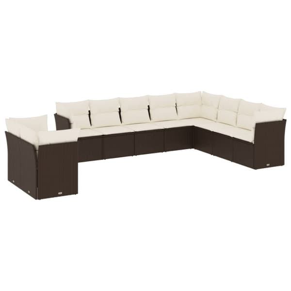 vidaXL sofasæt til haven 10 dele med hynder polyrattan brun