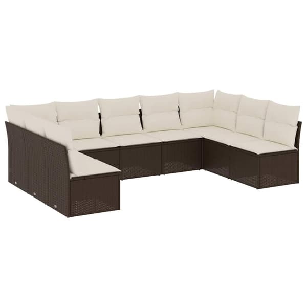 vidaXL sofasæt til haven 9 dele med hynder polyrattan brun
