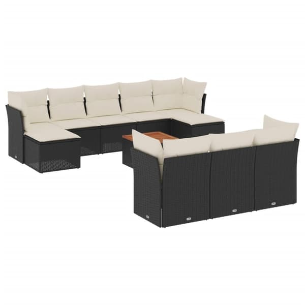 vidaXL sofasæt til haven 11 dele med hynder polyrattan sort