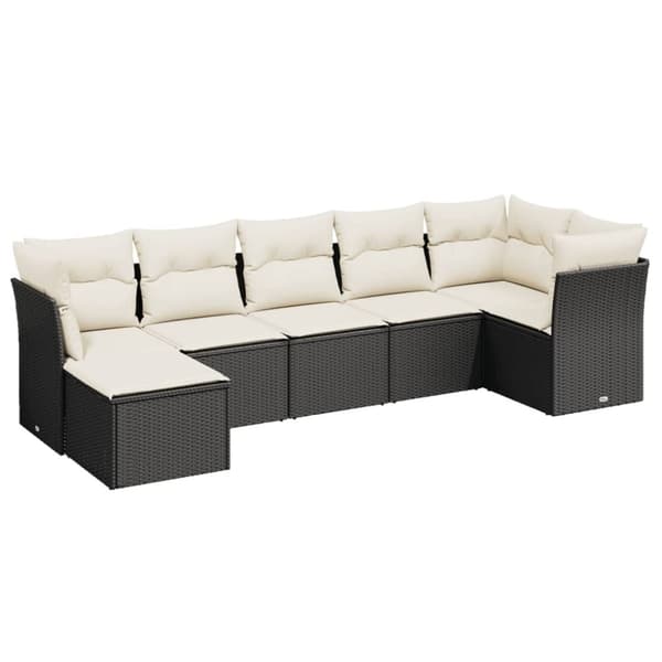vidaXL sofasæt til haven 7 dele med hynder polyrattan sort
