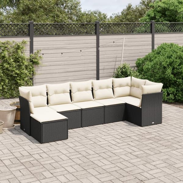 vidaXL sofasæt til haven 7 dele med hynder polyrattan sort