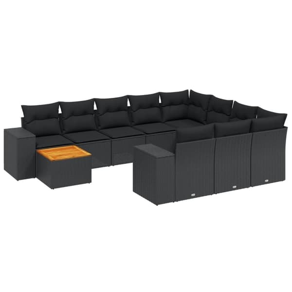 vidaXL sofasæt til haven 11 dele med hynder polyrattan sort