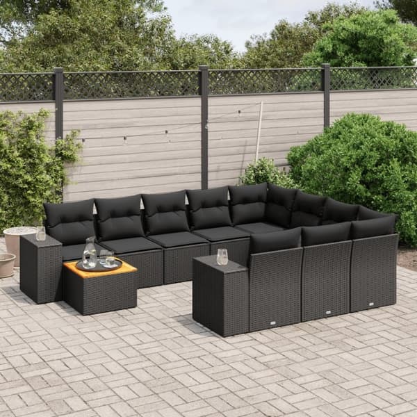 vidaXL sofasæt til haven 11 dele med hynder polyrattan sort