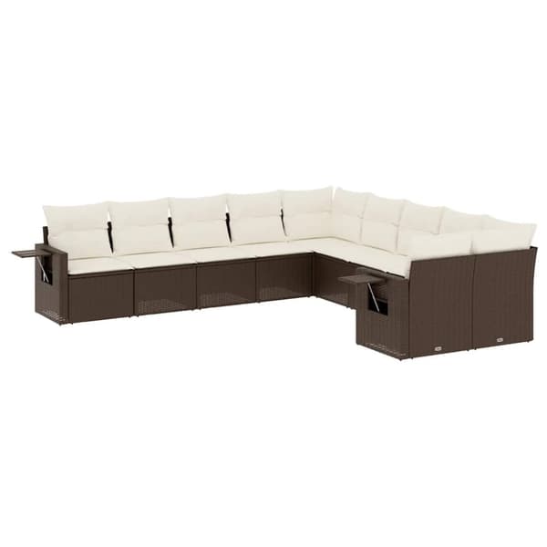 vidaXL sofasæt til haven 10 dele med hynder polyrattan brun