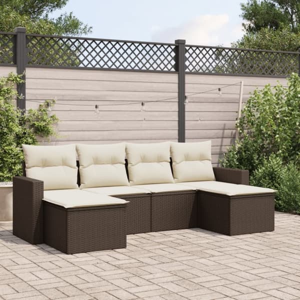 vidaXL sofasæt til haven 6 dele med hynder polyrattan brun