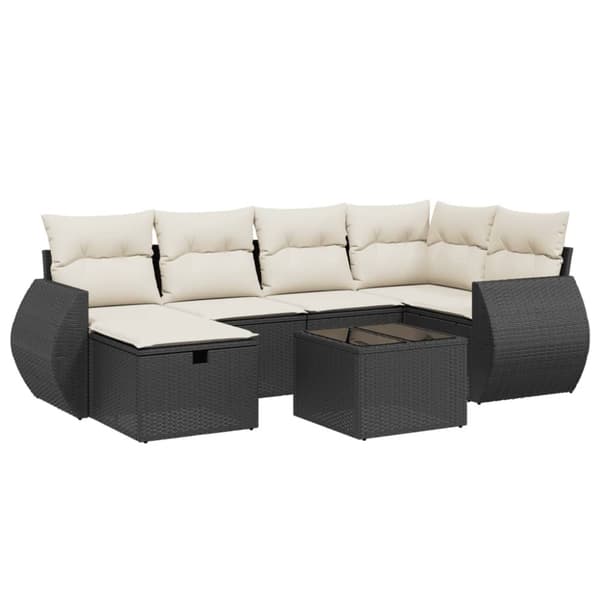 vidaXL sofasæt til haven 7 dele med hynder polyrattan sort