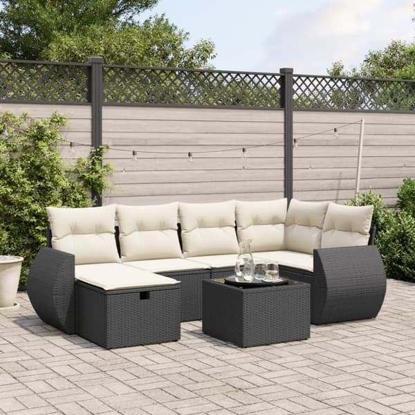 vidaXL sofasæt til haven 7 dele med hynder polyrattan sort