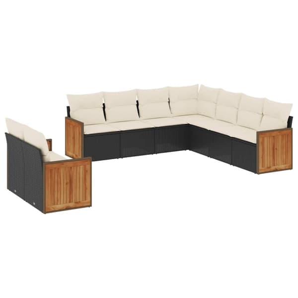 vidaXL sofasæt til haven 9 dele med hynder polyrattan sort