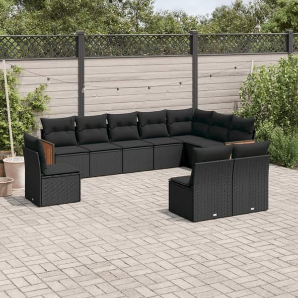 vidaXL sofasæt til haven 10 dele med hynder polyrattan sort