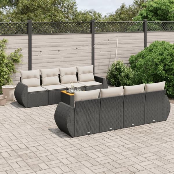 vidaXL sofasæt til haven 9 dele med hynder polyrattan sort