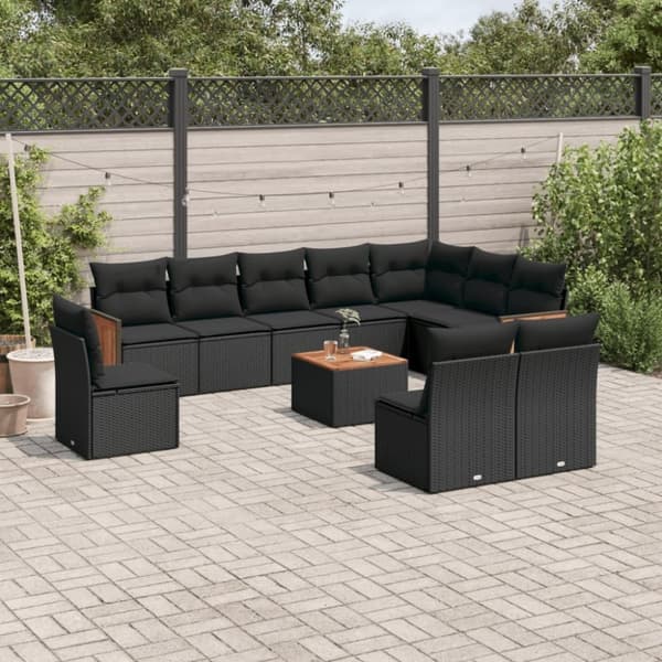 vidaXL sofasæt til haven 11 dele med hynder polyrattan sort