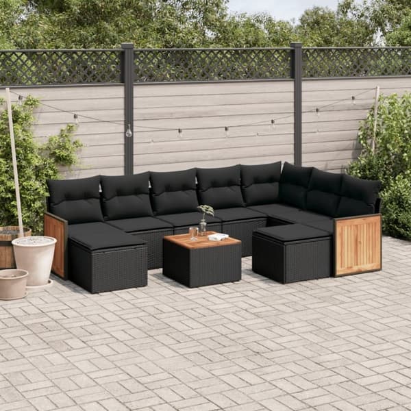 vidaXL sofasæt til haven 10 dele med hynder polyrattan sort