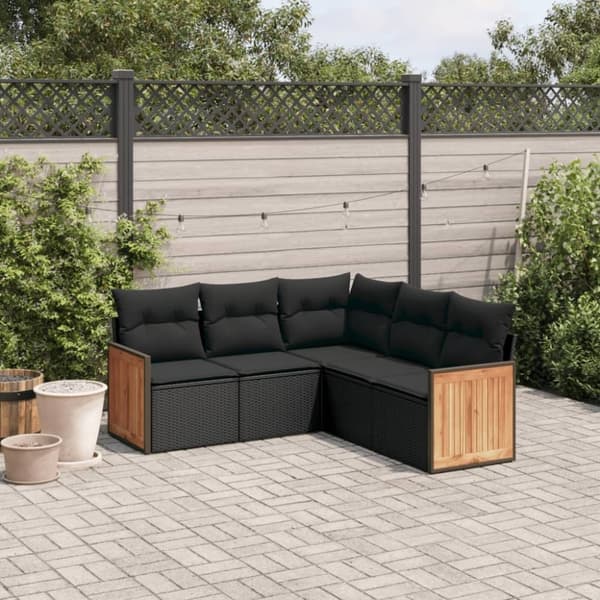 vidaXL sofasæt til haven 5 dele med hynder polyrattan sort