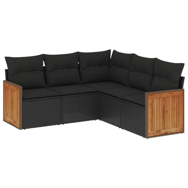 vidaXL sofasæt til haven 5 dele med hynder polyrattan sort