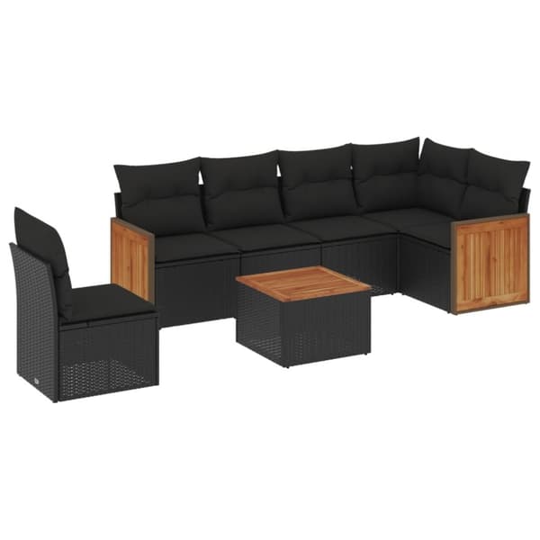 vidaXL sofasæt til haven 7 dele med hynder polyrattan sort