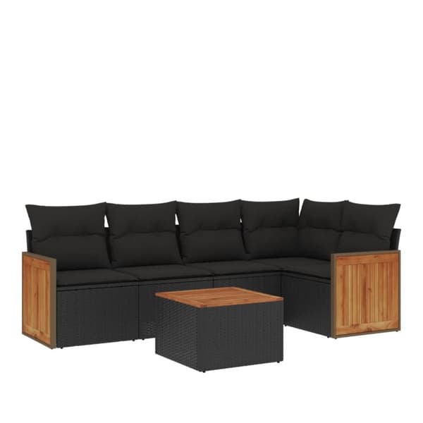 vidaXL sofasæt til haven 6 dele med hynder polyrattan sort