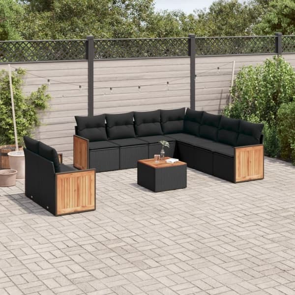 vidaXL sofasæt til haven 10 dele med hynder polyrattan sort