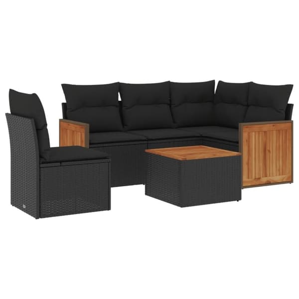 vidaXL sofasæt til haven 6 dele med hynder polyrattan sort