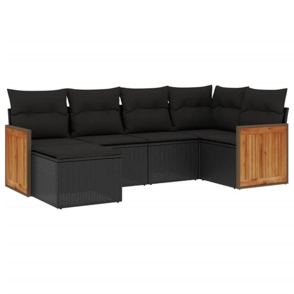 vidaXL sofasæt til haven 6 dele med hynder polyrattan sort