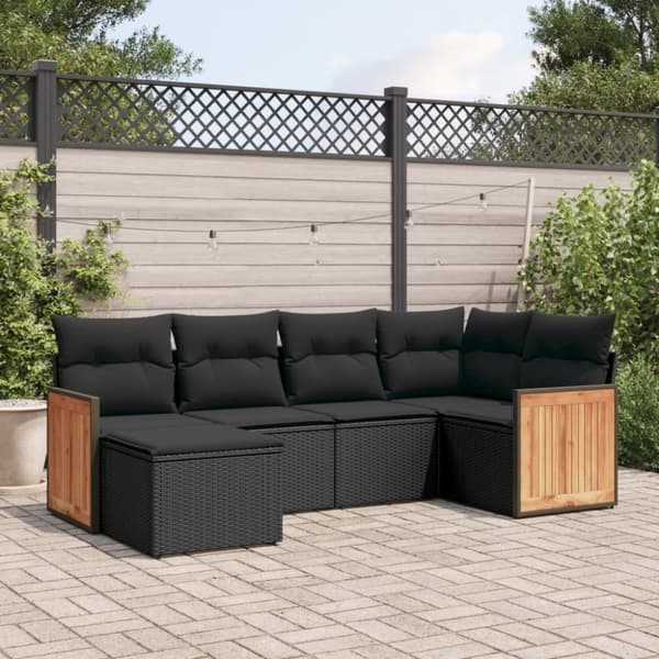 vidaXL sofasæt til haven 6 dele med hynder polyrattan sort
