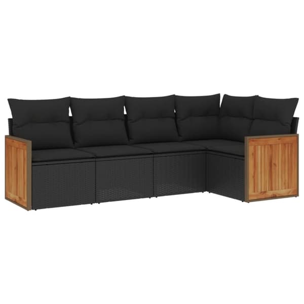 vidaXL sofasæt til haven 5 dele med hynder polyrattan sort