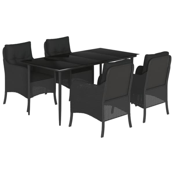 vidaXL spisebordssæt til haven 5 dele med hynder polyrattan sort