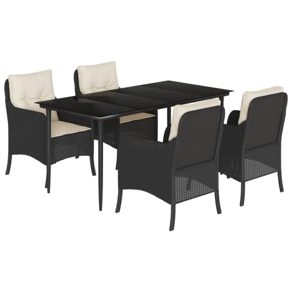 vidaXL Hagespisegruppe med puter 5 deler svart polyrotting