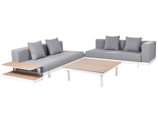 Loungesæt Grå Polyester 5 Personers Udendørs Hjørnesofa Modul Vandtætte Hynder Sofabord til Terrasse Have Indretning