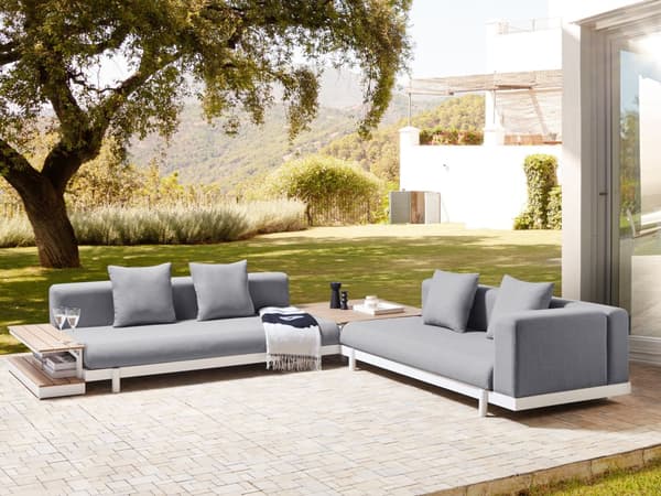 Loungesæt Grå Polyester 5 Personers Udendørs Hjørnesofa Modul Vandtætte Hynder Sofabord til Terrasse Have Indretning