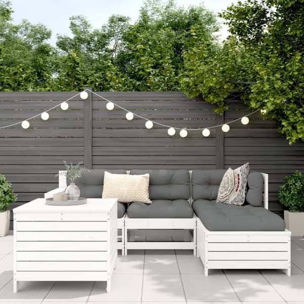 vidaXL Hagesofagruppe 5 deler hvit heltre furu