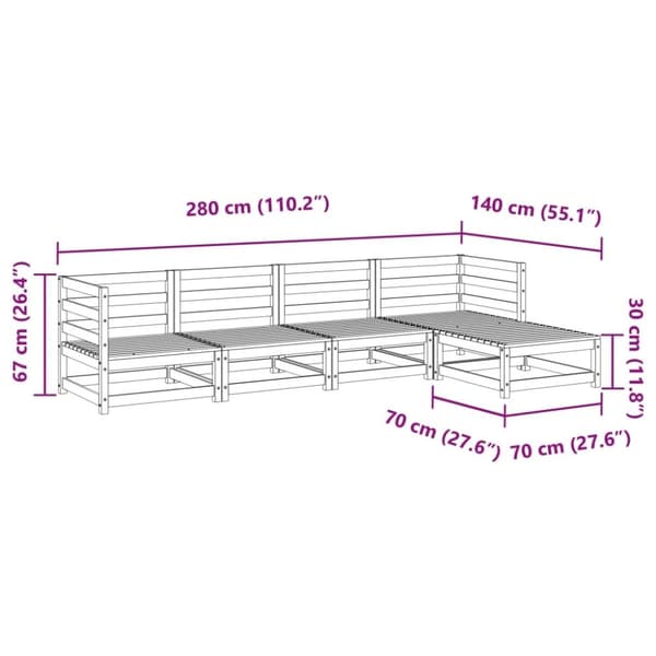 vidaXL Hagesofagruppe 5 deler voksbrun heltre furu