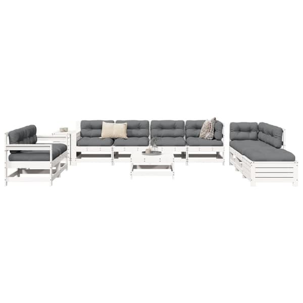vidaXL sofasæt til haven 11 dele massivt fyrretræ hvid