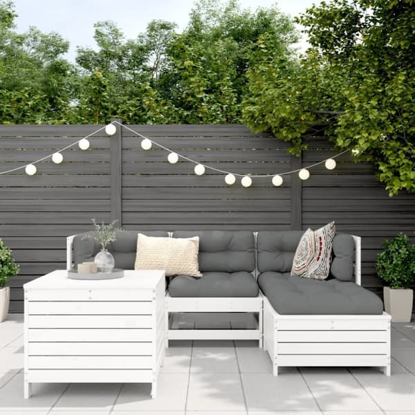 vidaXL Hagesofagruppe 5 deler hvit heltre furu