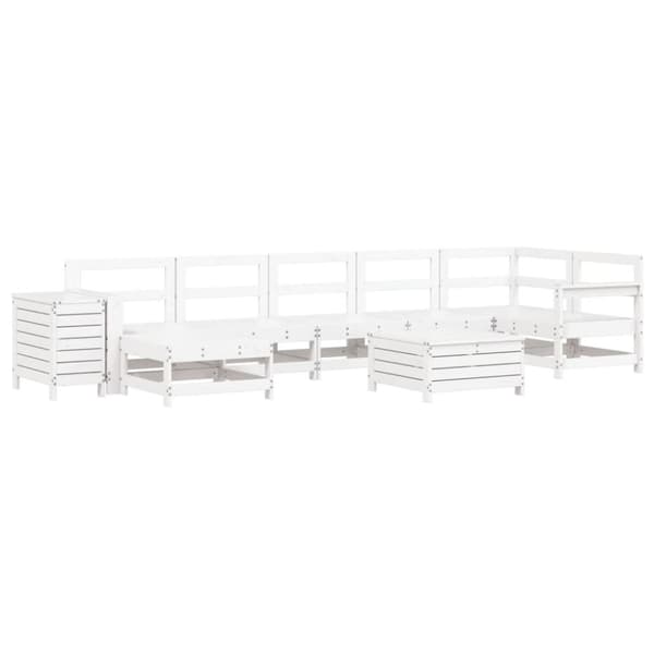 vidaXL Hagesofasett 9 deler hvit heltre furu