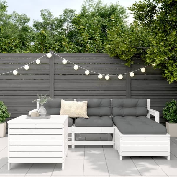 vidaXL Hagesofagruppe 5 deler hvit heltre furu