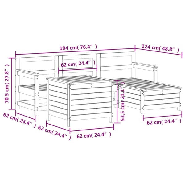 vidaXL Hagesofagruppe 5 deler hvit heltre furu
