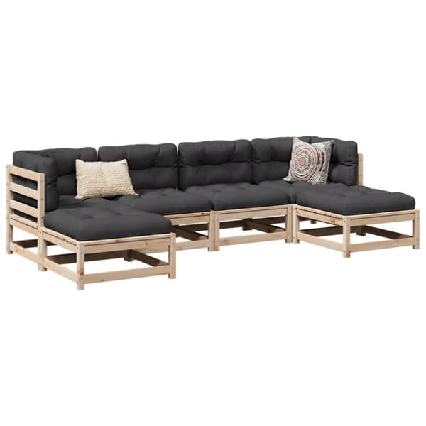 vidaXL sofasæt til haven 6 dele med hynder massivt fyrretræ