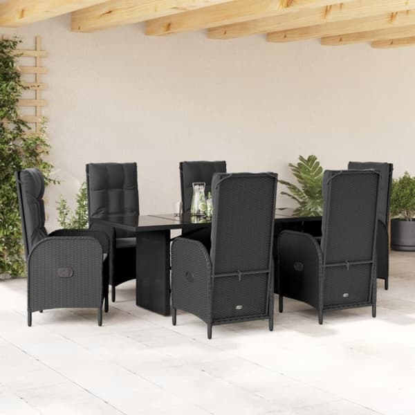 vidaXL Matgrupp för trädgården med dynor 7 delar svart konstrotting