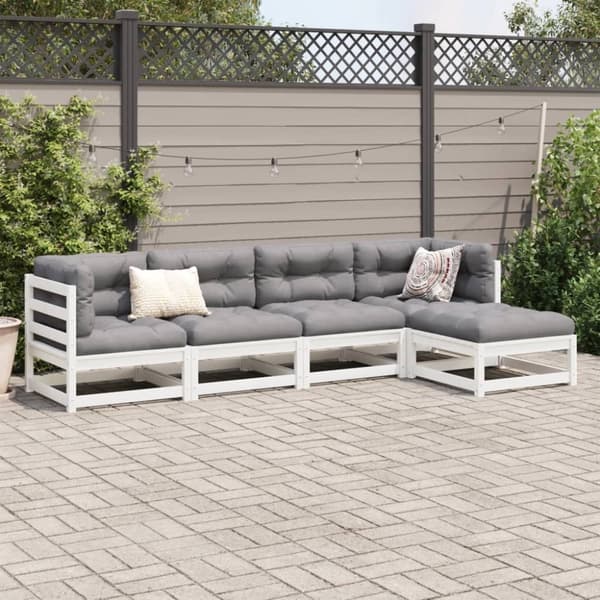 vidaXL Hagesofagruppe 5 deler hvit heltre furu