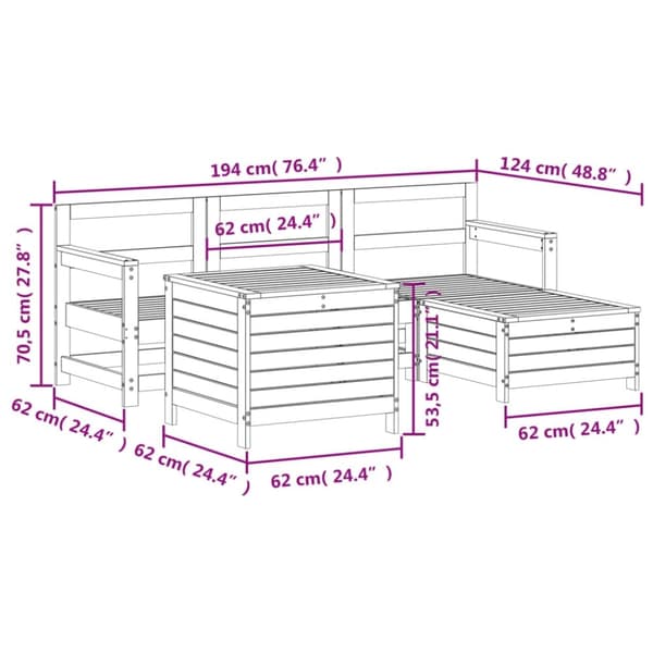 vidaXL Hagesofagruppe 5 deler hvit heltre furu