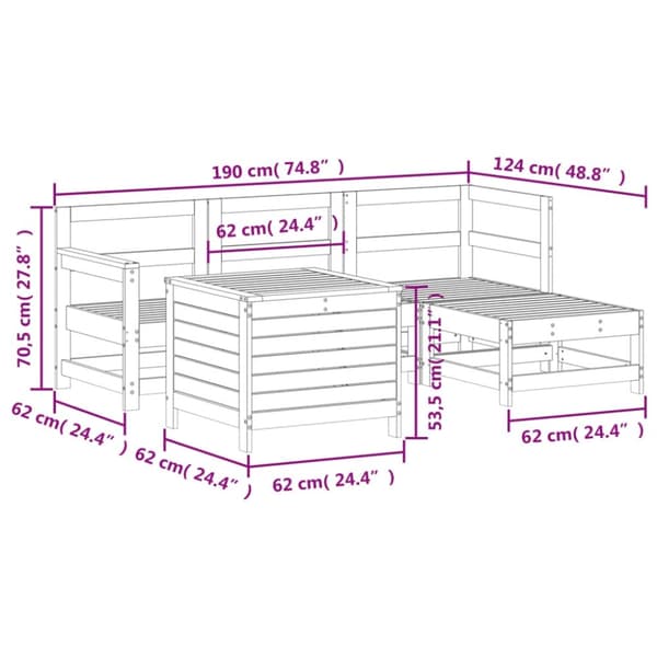 vidaXL Hagesofagruppe 5 deler hvit heltre furu
