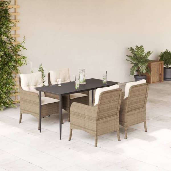 vidaXL spisebordssæt til haven 5 dele med hynder polyrattan beige