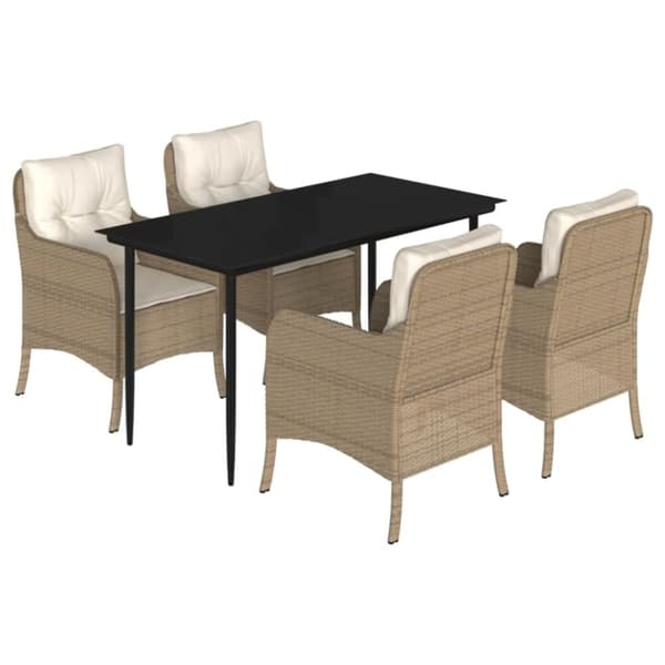 vidaXL spisebordssæt til haven 5 dele med hynder polyrattan beige